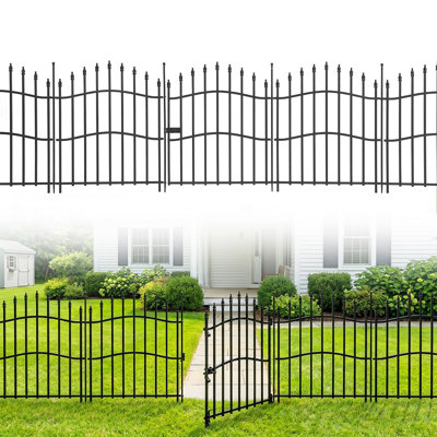 Lot de 10 clôtures de jardin en métal sans creuser, 61 cm de hauteur x 6,7 m de long, tube carré, avec porte