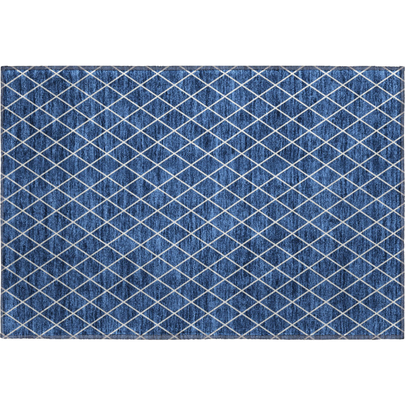 Tapis bleu marine de qualité supérieure lavable à la machine Prisco, Rectangle 1 pi 8 po x 2 pi 6 po