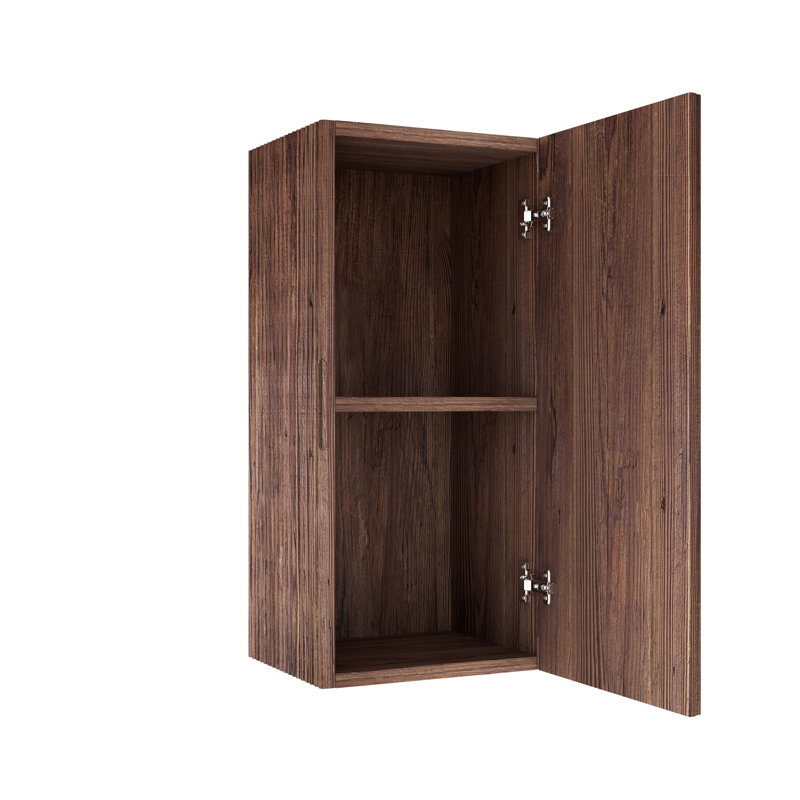 Meuble-lavabo mural 14 po à rayures flottantes avec porte et tablette, couleur noyer rétro grain de bois