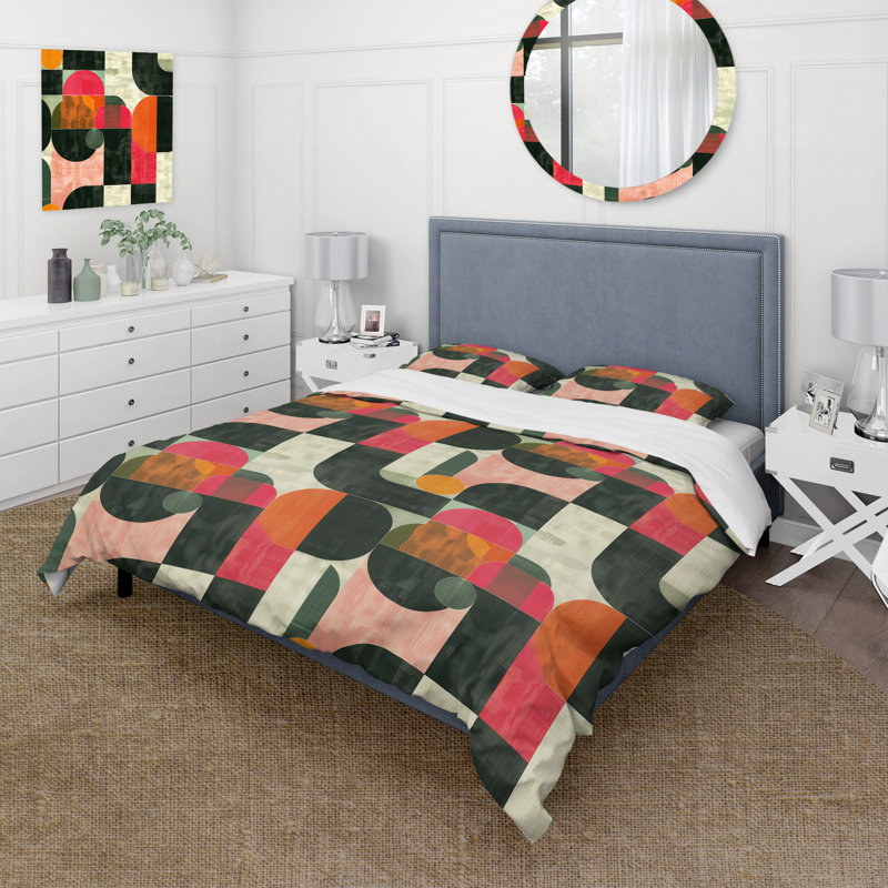 Ensemble de housse de couette rose et noir Midcentury Geometric Shapes I - Midcentury Colours