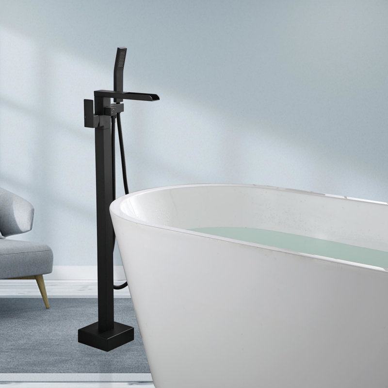 Robinet de baignoire sur pied à poignée simple avec douchette sur pied, Noir