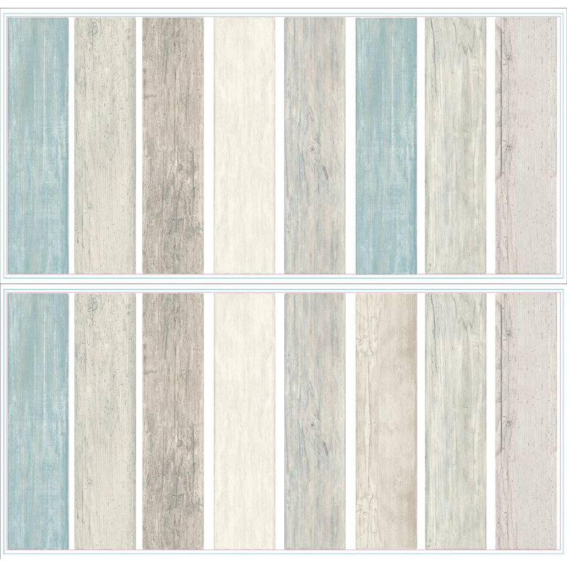 Décalcomanie murale en bois de grange vieilli pelez et collez, Bleu / Beige / Gris