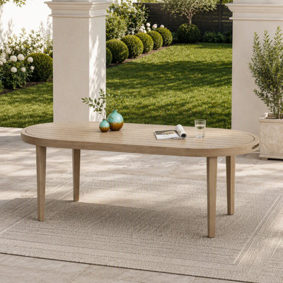 Table de salle à manger 70 pouces ovale en bois d'acacia avec plateau à lattes, résistante aux intempéries et durable