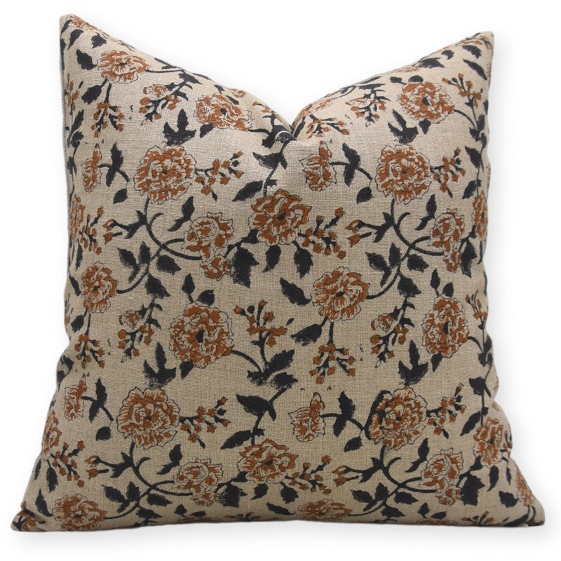 Housse de coussin en lin épaisse imprimée à la main Fab divine Rameshwaram - 20 x 20 po, H 20 po x l 20 po