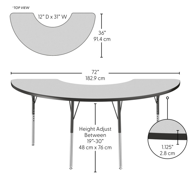 Table d'activité thermofusionnée 36 "x 72" avec pieds réglables à billes standard - gris / noir, Gris/noir