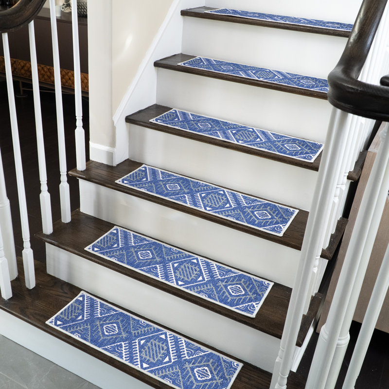 Tapis d'escalier intérieur antidérapant Groenlo, Bleu marine