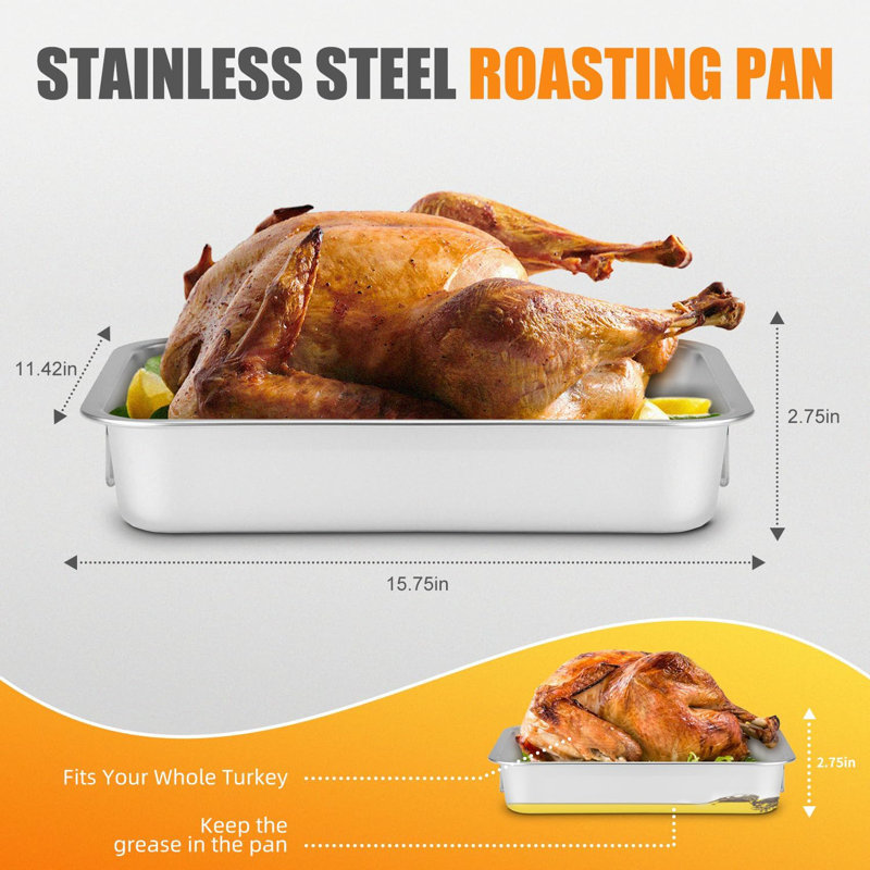 16.6x12.6 Heavy Duty Roasting Pan with 2CM Steel Rack - Non-Toxic Large Turkey Roaster