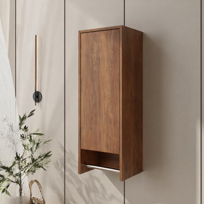 Armoire murale 12 po, porte à fermeture douce, rangement en ébène brun avec tablette réglable et porte-serviettes pour les petits espaces