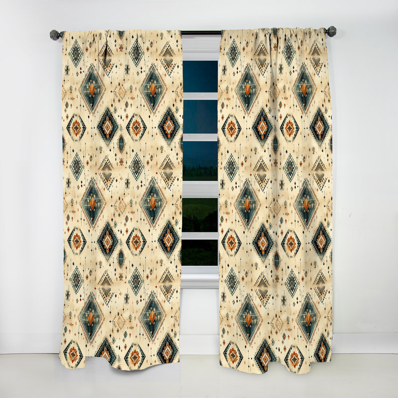 Rideau obscurcissant géométrique abstrait à motif géométrique nomade beige Ii Boho - 1 panneau, L 52 po x L 95 po