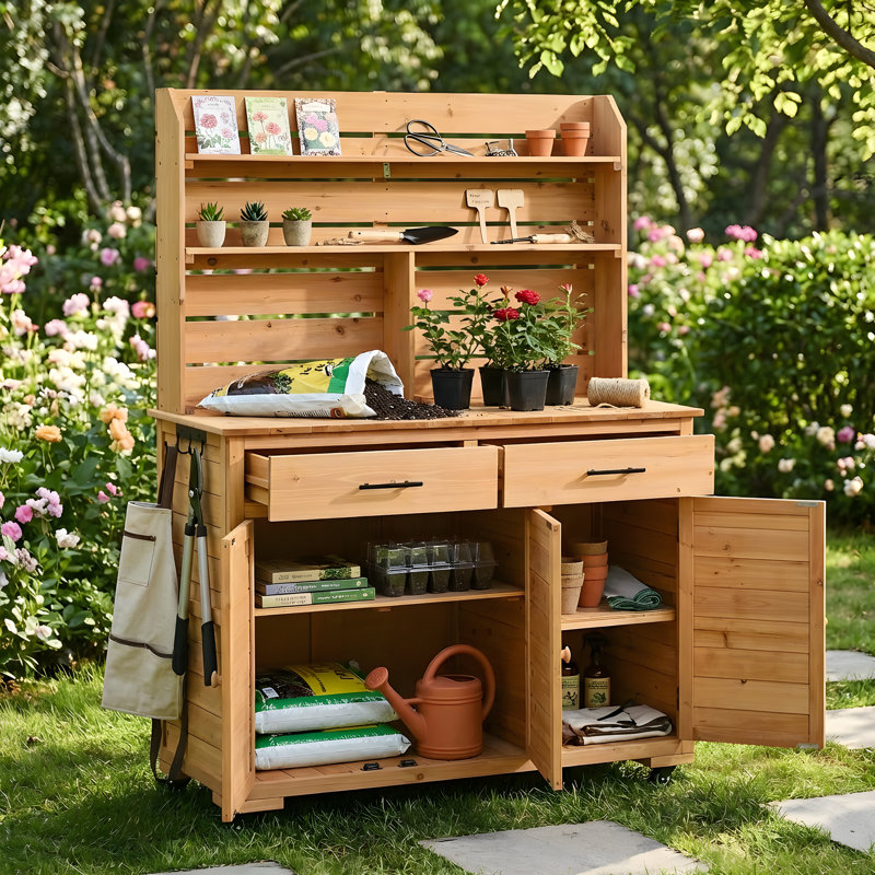 Table de préparation pour barbecue 65 po, Bois naturel