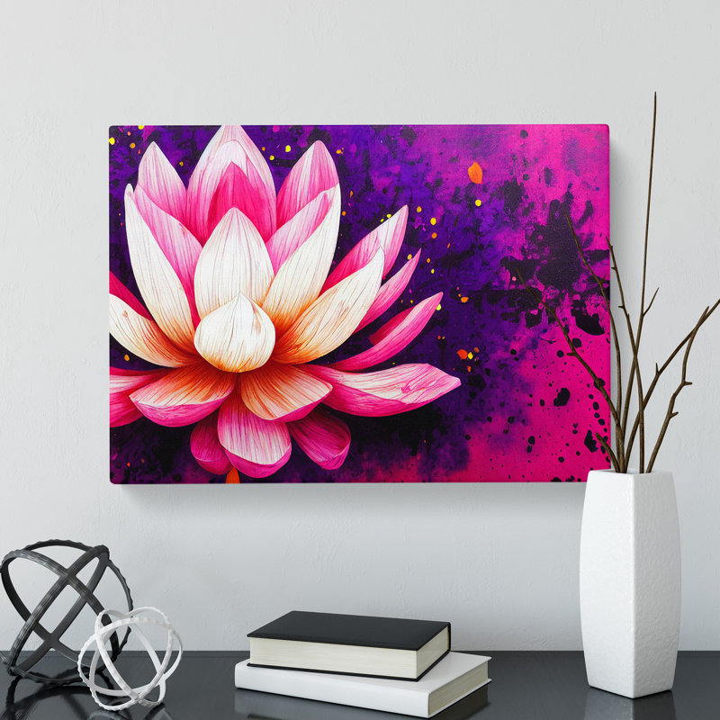 Lotus Flower Paint Splatter (3) - Wrapped Canvas Painting, 35cm H x 50cm W x 3cm D