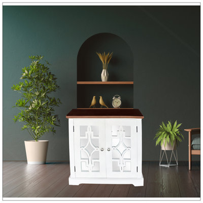 Armoire d'appoint en bois massif Logan avec porte miroir et tablette brun / blanc