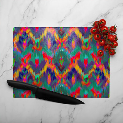 Abstract Ethnic Ikat Pattern Glass Chopping Board