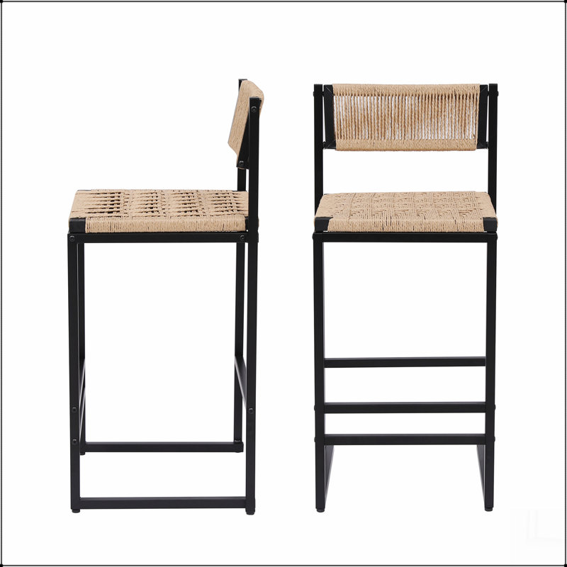 Ensemble de 2 tabourets de cuisine avec repose-pieds et tabouret de bar à hauteur de comptoir (style B noir et miel), Miel