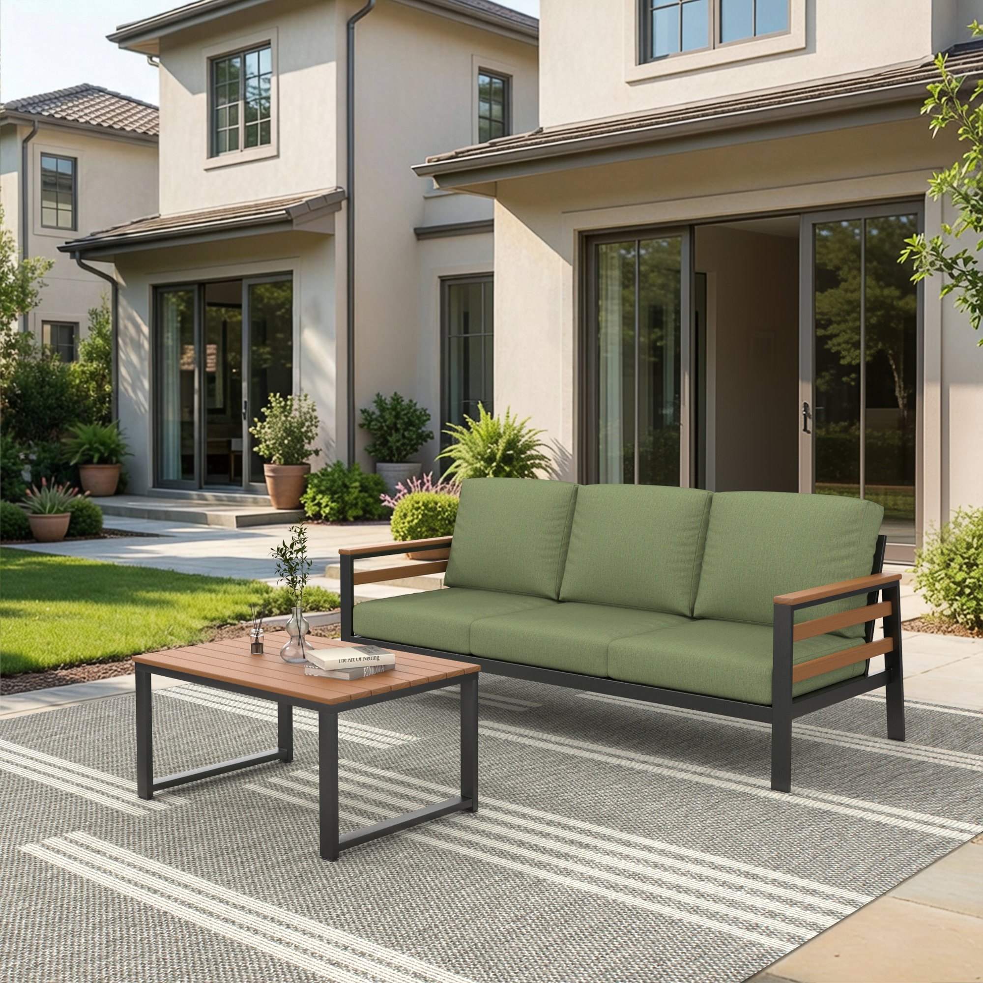 Townsend 80'' Wide Outdoor Patio Sofa with Sunbrella® Cushions, Green
