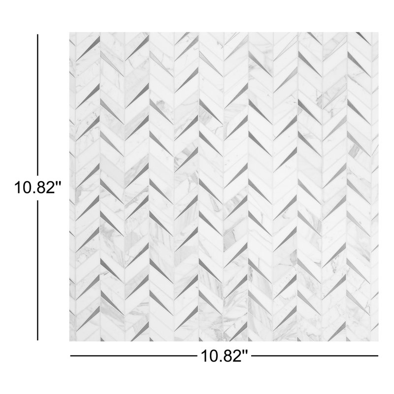 Love Lane 13.3 in. x 10.82 in. Polished Marble and Brass Wall Mosaic Tile (0.99 Sq. Ft. / Each), Calacatta