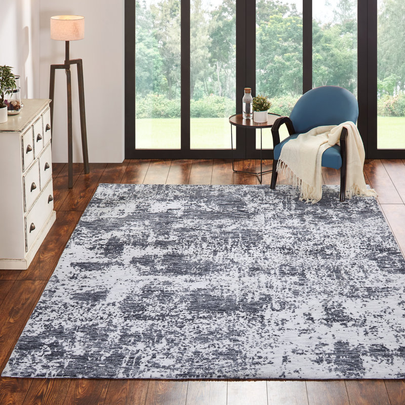 Abstract Indoor Rug, Rectangle 8'6" x 11'6", Charcoal Marble