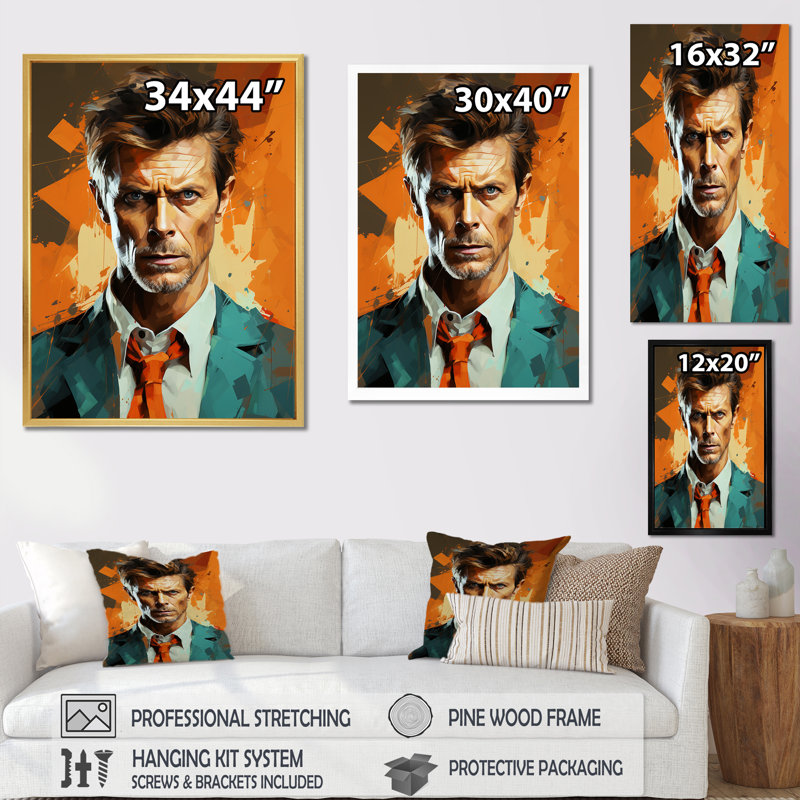 Bronze, portrait de Bowie, reproduction sur toile_105712, H 32 po x l 16 po x P 1 po, Toile tendue