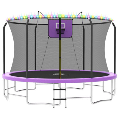 ACWARM HOME 15FT Trampoline with Basketball Hoop and LED Lights, Recreational Trampolines for Kids and Adults with Net and Ladder, ASTM Approved