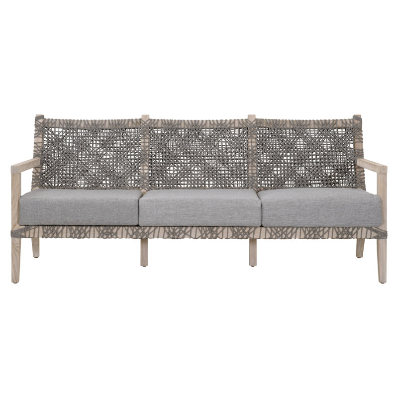 Gray Teak Outdoor Sofa with Woven Accents