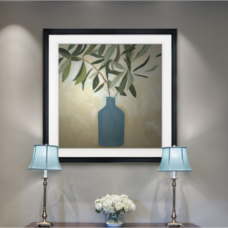 «green "still life v" , peinture, H 24 po x l 24 po x P 1,5 po, Cadre noir