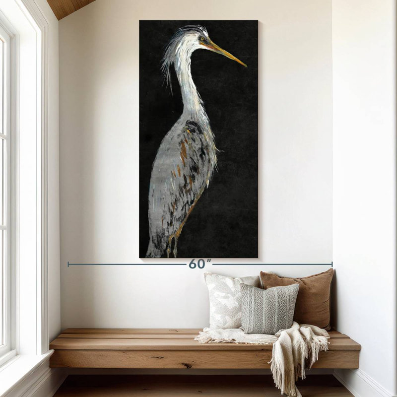 Brampt Silver Heron On Black II, 54" H x 27" W