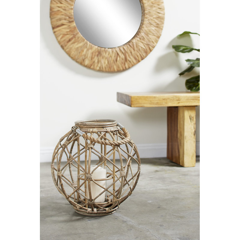 Rattan Wall Lantern, 15" H x 15" W x 15" D, Brown