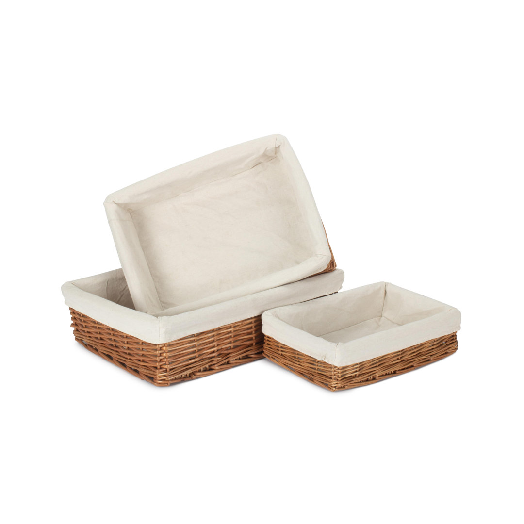 Lily Manor Wicker 3 Piece Storage Basket Tray Set with Lining