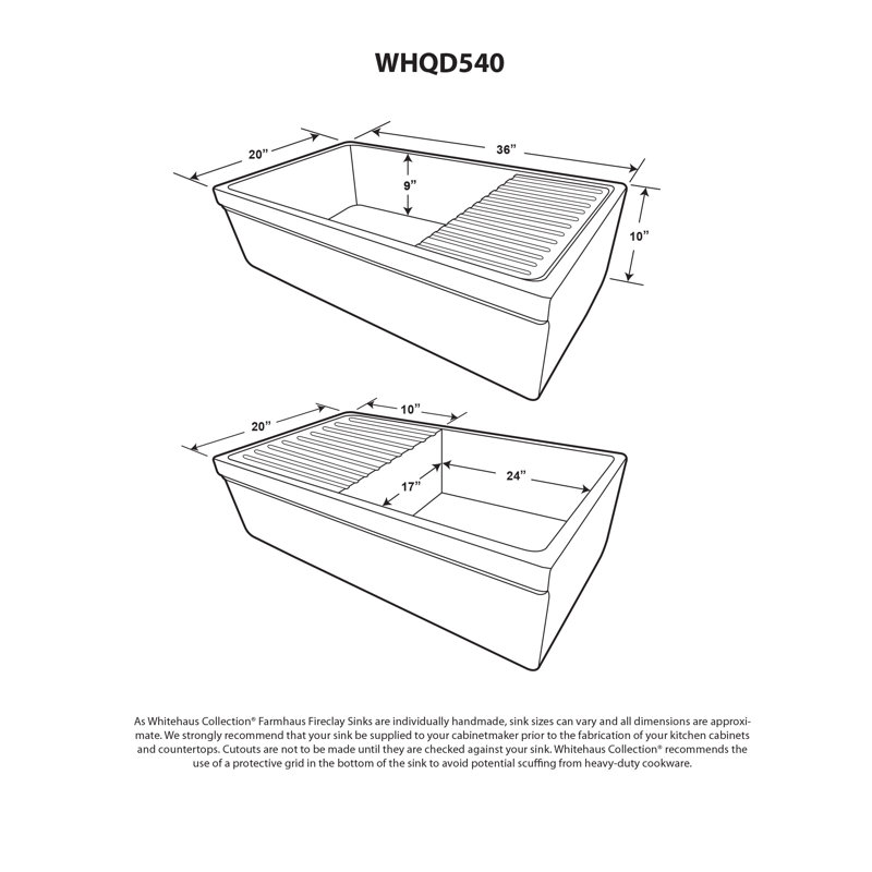 Whitehaus 36” Single Bowl Fireclay Kitchen Sink: Integral Drainboard, 2-1/2" Lip Front Apron, Matte Light Cement