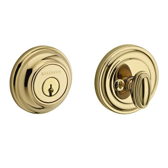 Traditional Round Single Cylinder Deadbolt with Smartkey, Polished Brass
