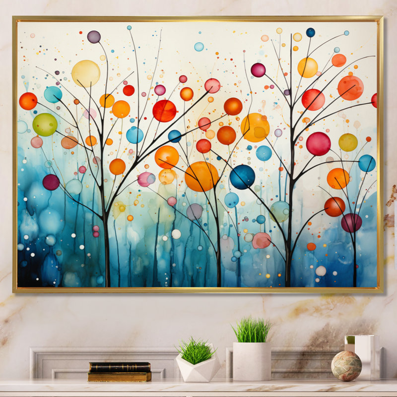 Teal Mid Century Retro Reflections - Abstract Midcentury, art mural encadré, Reproduction avec cadre flottant, Doré