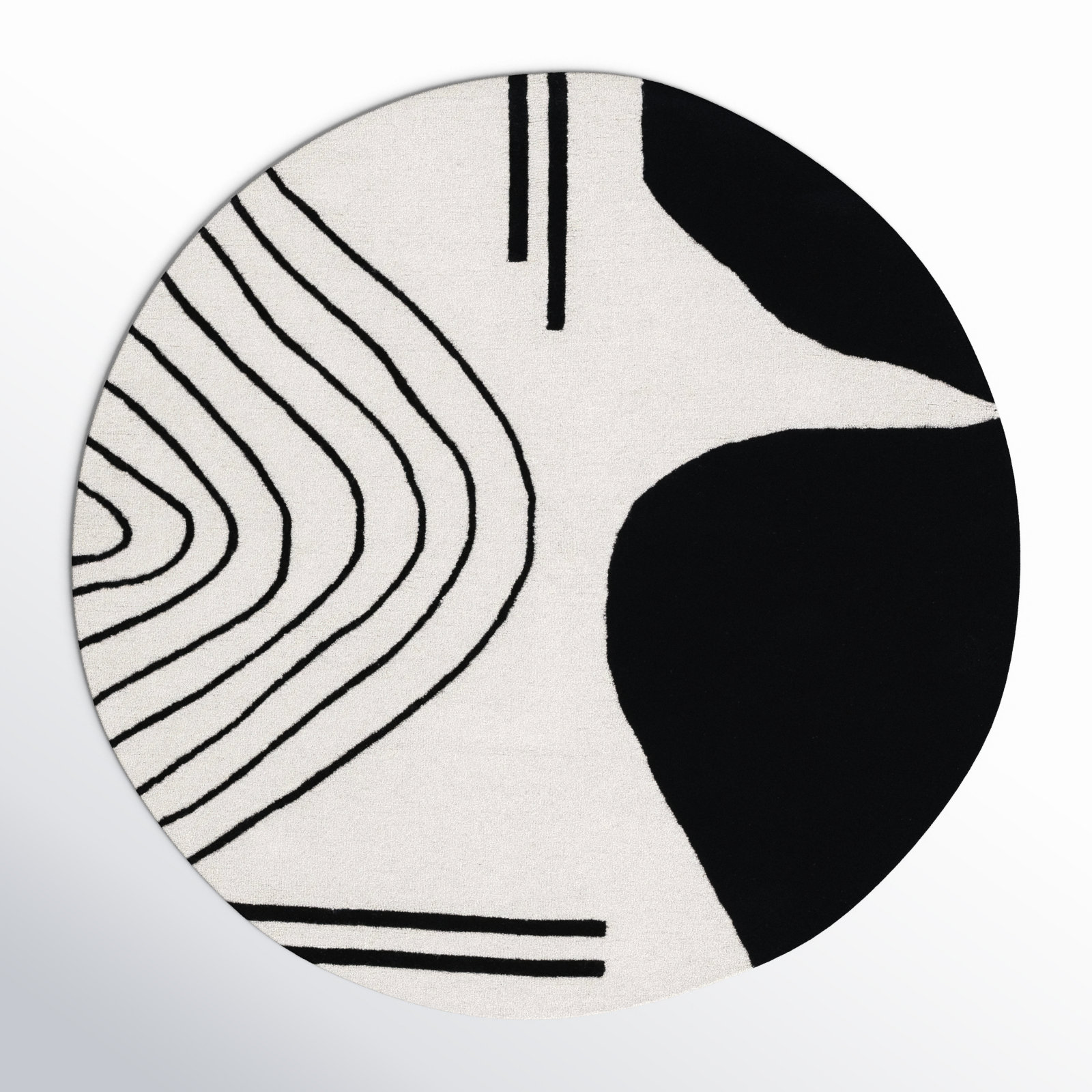 Felipe Ivory Black Hand-Woven Abstract Wool Rug, Round 6'