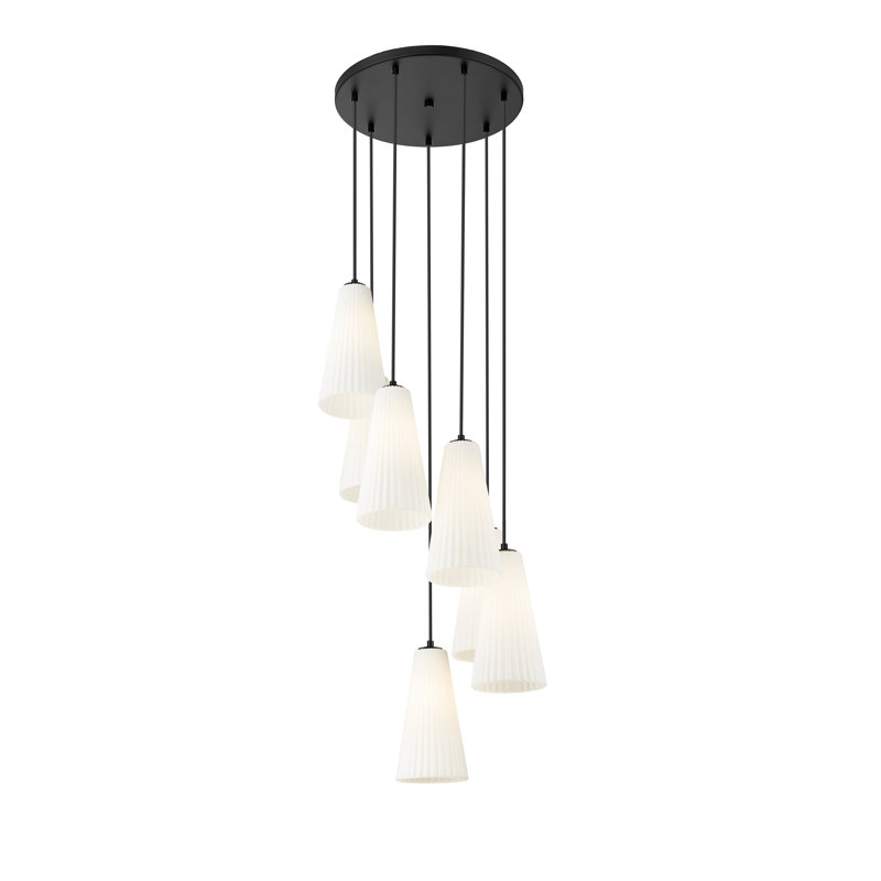 Matte Black 7-Light Chandelier with Frosted Glass Shades