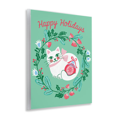 Art mural joyeuses fêtes chat et couronne, design par Riley Hutchens
