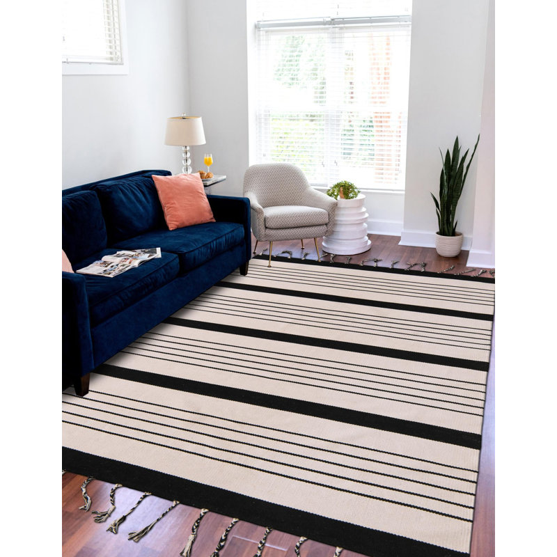 Asenet Cotton Striped Indoor Rug, Rectangle 8' x 10'
