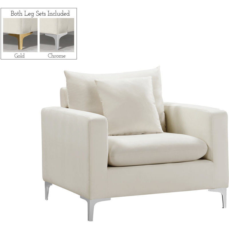 Fauteuil large en velours Naomi, Crème