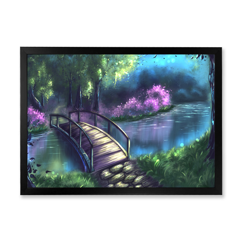 «Video Game Fantasy Blue River», reproduction de cadre photo sur toile, Cadre noir, H 16 po x l 32 po x P 1 po