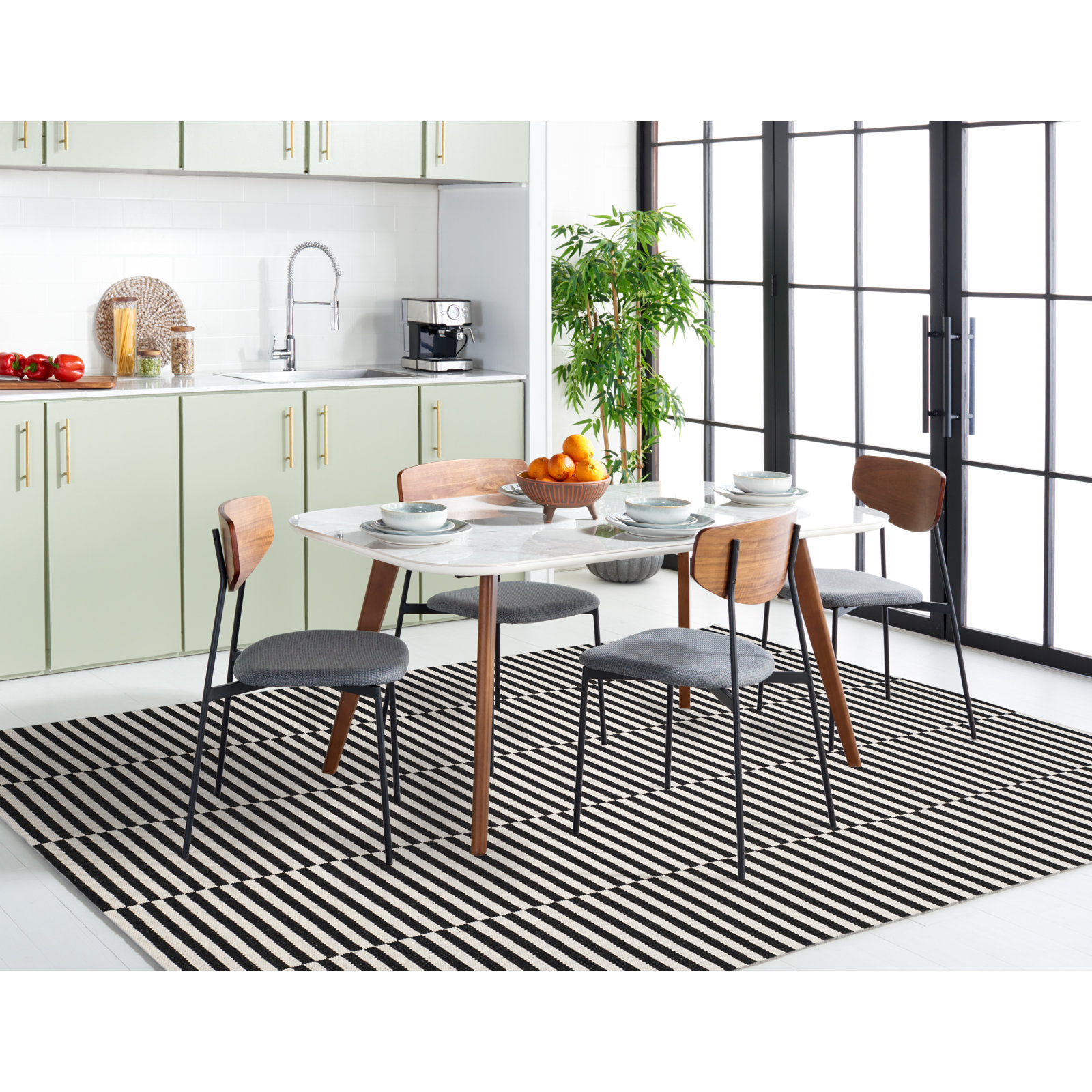 Ilona Ivory Black Striped Cotton Rug, Rectangle 8' x 10'