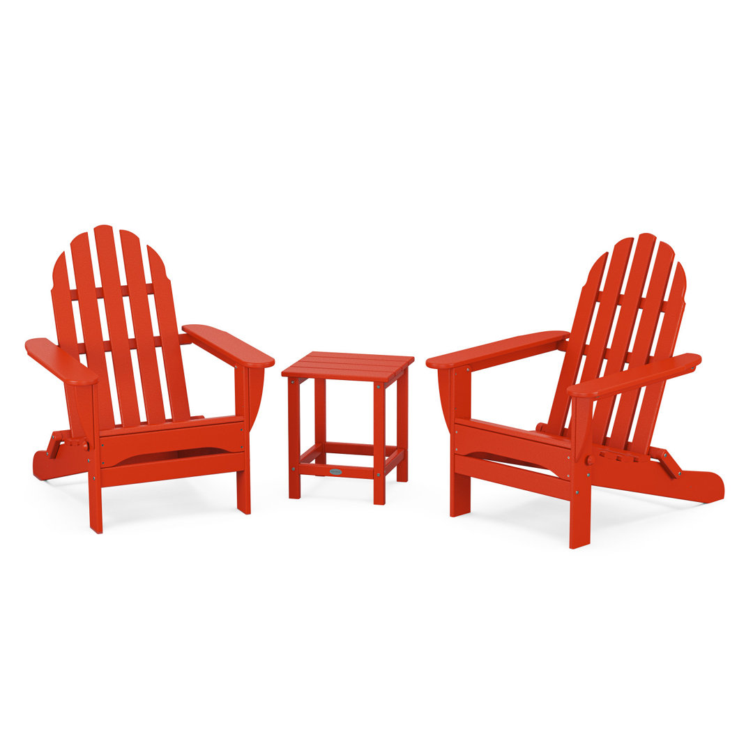 Classic Folding Adirondack 3-Piece Set with Long Island 18" Side Table POLYWOOD® Frame 