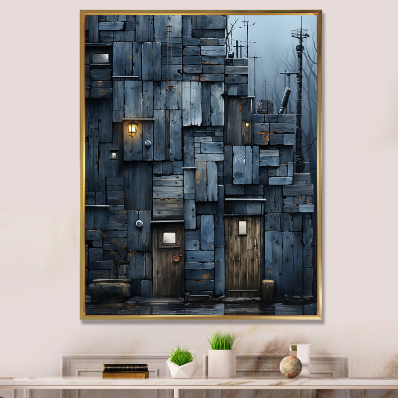 Cubsism Tile Elegance - Art mural abstrait, Cadre flottant doré, H 44 po x l 34 po x P 1,5 po