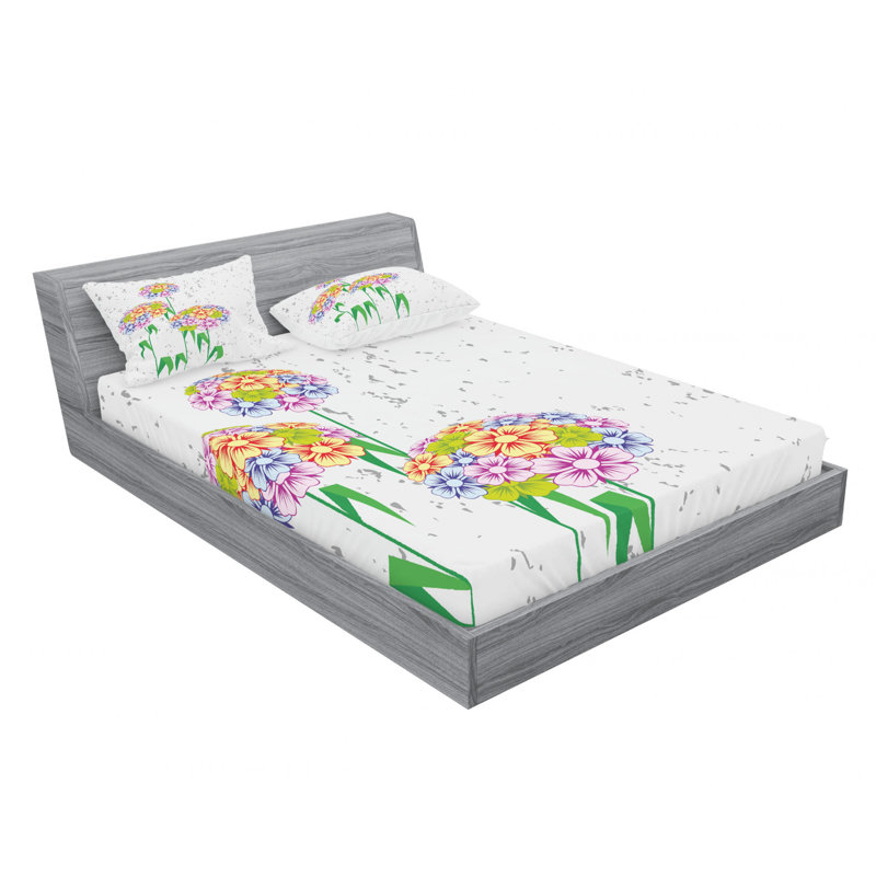 Microfiber Floral Sheet Set, Queen Sheet Set with Fitted Sheet