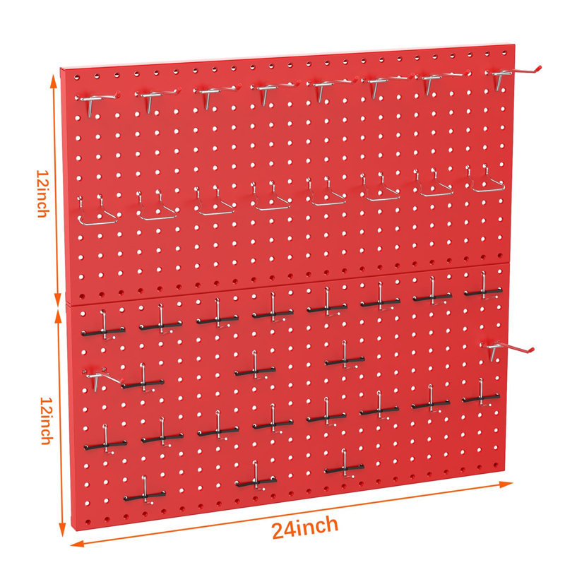 Metal Pegboard Wall Organizer, Red