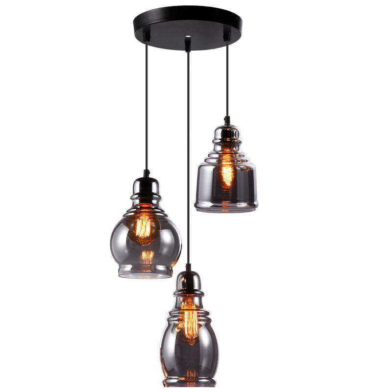 Cauthen Commercial Grade 3-Head Glass Hanging Light for Kitchen Island, Cafe, Classic Lighting Fixture, UL-Listed, Black
