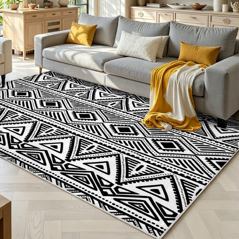 Tapis d'intérieur blanc et noir, Rectangle 71" x 98"