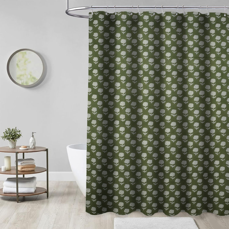 Rideau de douche Traditional Lin mélangé à la main | Fab divine Bathroom Essential, Rohini, Vert, H 120 po x l 56 po