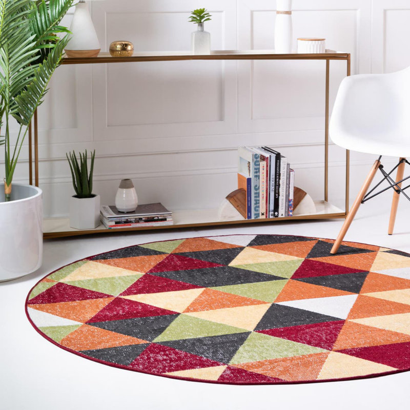  Tapis vert / rouge / gris Argyle, Rond 5 pi 3 po