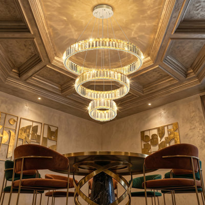 3-Ring Modern Crystal Led Dimmable Chandelier Silver
