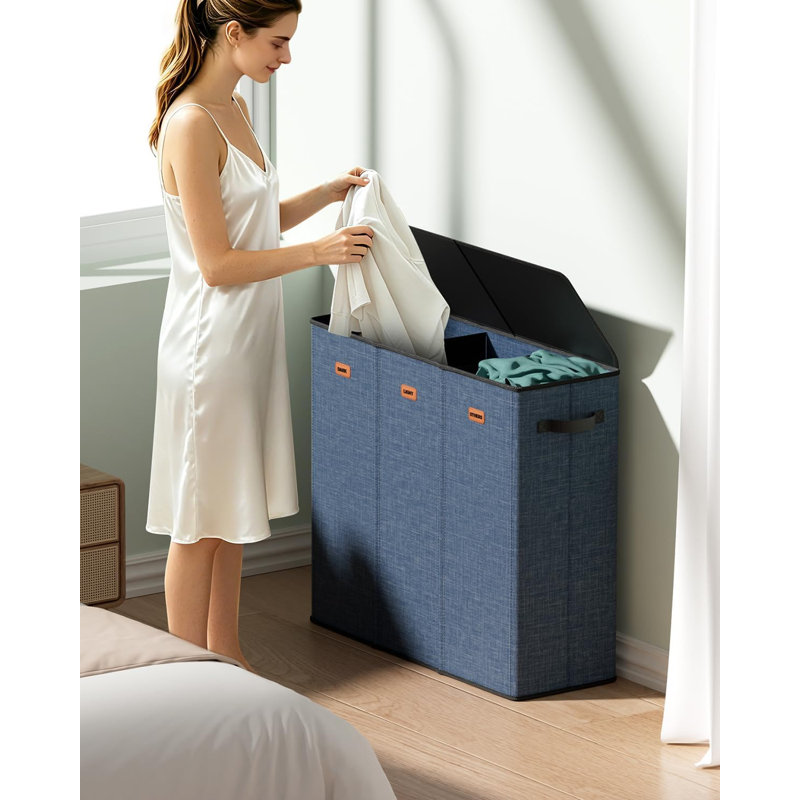 Panier à linge pliable de 185 L à 3 compartiments avec couvercle et sacs amovibles.