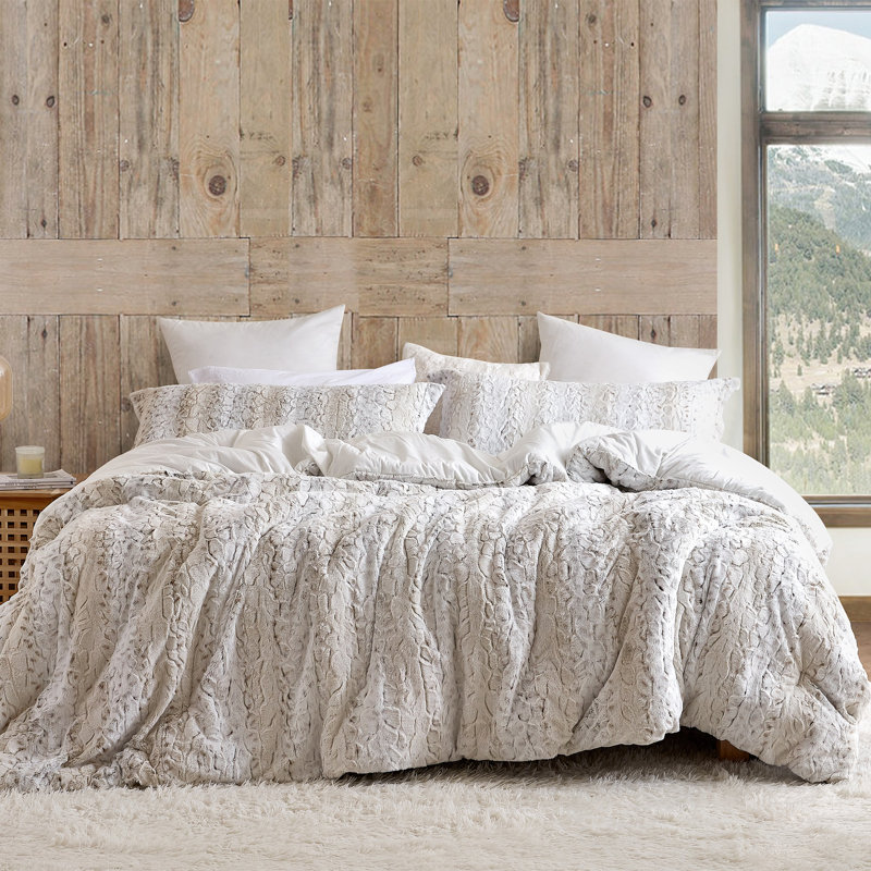 Snow Leopard Faux Fur Coma Inducer Oversized Comforter Set, Twin Extra Long Comforter + 1 Standard Sham