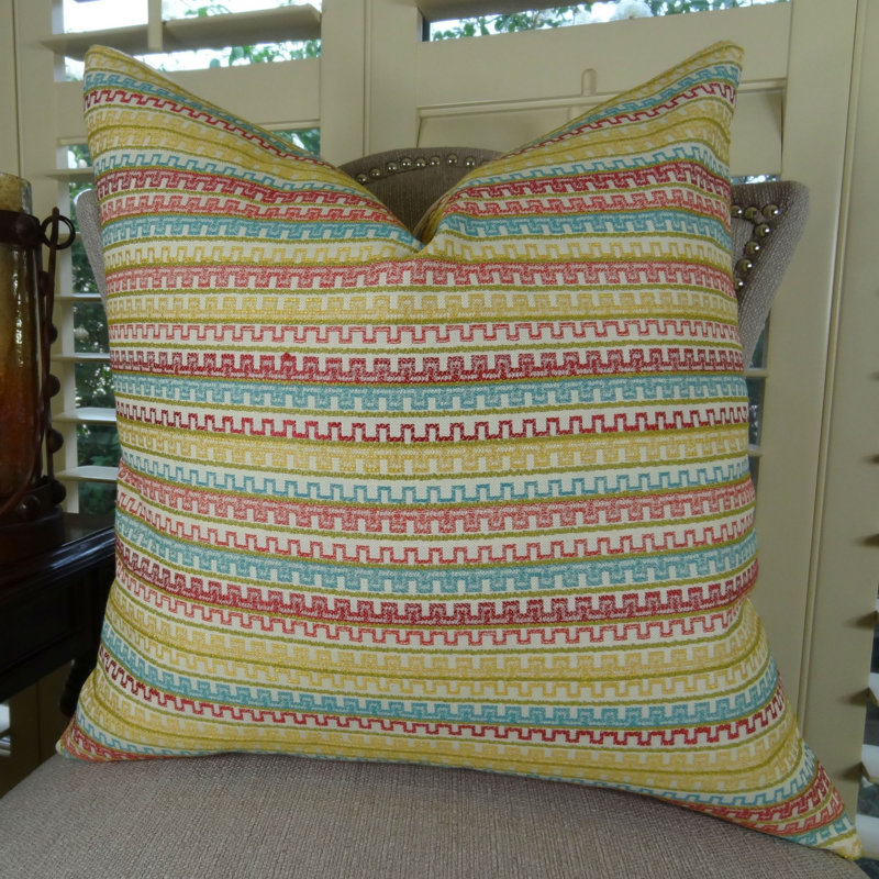 Coussin à chevrons, Bourre en polyester, Gris / Beige, 18 po x 18 po